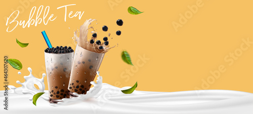 Bubble milk tea, Pearl milk tea , Different sorts of Boba. Yummy drinks. Ads with delicious tapioca.  Restaurant cafe menu, template design. Food flyer. Chalk board, retro menu restaurant poster. 