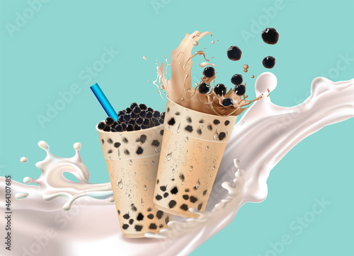 Bubble milk tea, Pearl milk tea , Different sorts of Boba. Yummy drinks. Ads with delicious tapioca.  Restaurant cafe menu, template design. Food flyer. Chalk board, retro menu restaurant poster. 