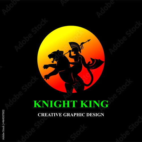 knight and tiger silhouette. standby tiger and knight logo in sunset. illustration of tiger hero, king over king. vector design template