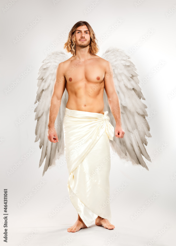 Handsome man angel. Isolated on white background. Handsome man angel. Isolated on white background.