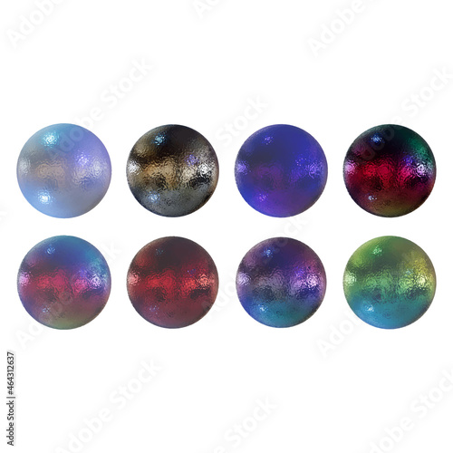 Set of abstract 3d multicolored, gradient, liquid, fluid shapes, blobs, balls, spheres isolated vector illustration on white background. Futuristic, holographic, with chameleon effect decorations