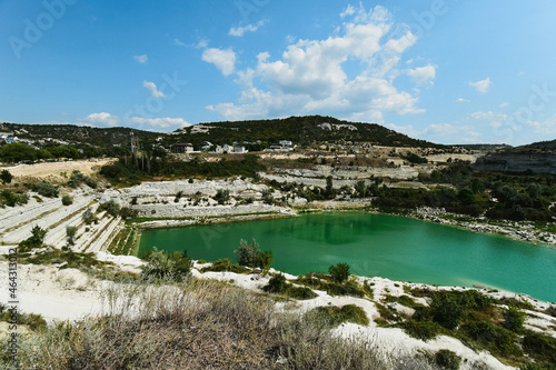 Photo of a lake formed in a quarry for the extraction of stone