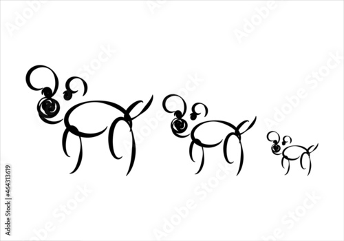 Fila de perros en trazo negro sobre fondo blanco