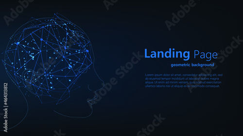 Postcard in a futuristic style. Elegant background for business presentations. Lines, point, plane in three-dimensional space. human head in lines. data technology.