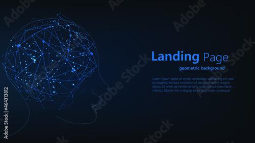 Postcard in a futuristic style. Elegant background for business presentations. Lines, point, plane in three-dimensional space. human head in lines. data technology.