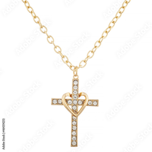 gold chain with cross isolated on white