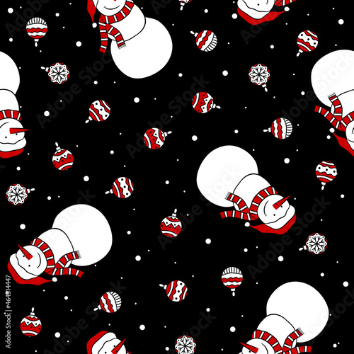 Seamless christmass pattern with snowman and christmas balls.