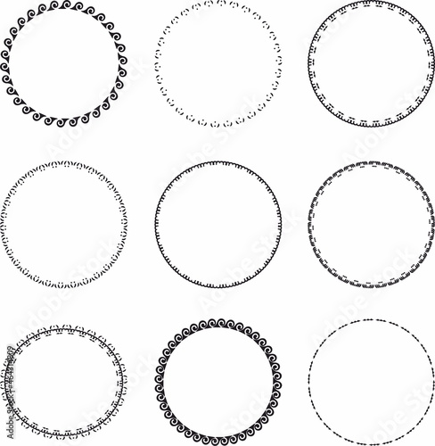 Round frame set. Circle Ornamental decorative frame with graphic element

