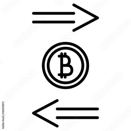 Cryptocurrency turnover. The Bitcoin symbol and the forward and backward arrows. Icon, vector, outline, isolated, 48 pixel.