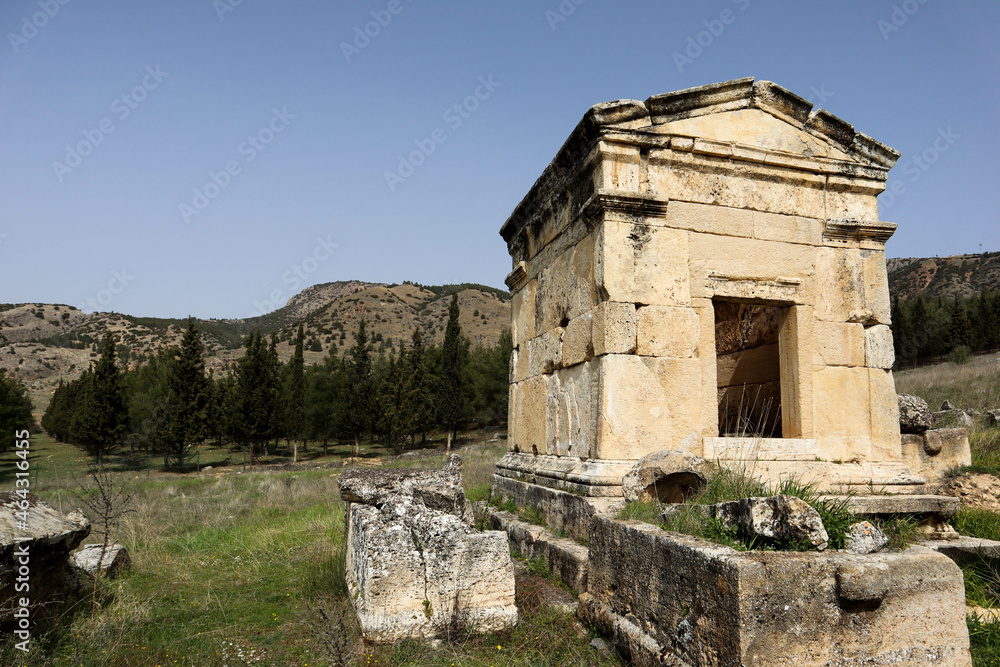 ruined tomb in Necropolis of ancient city Hierapolis, Pamukkale, Turkey