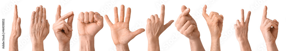 Collection of gesturing hands on white background Collection of gesturing hands on white background