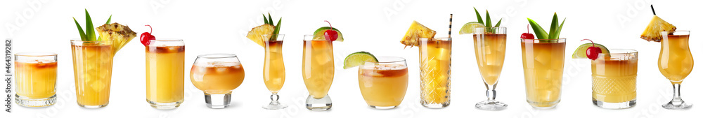 Glasses of tasty Mai Tai cocktail on white background Glasses of tasty Mai Tai cocktail on white background