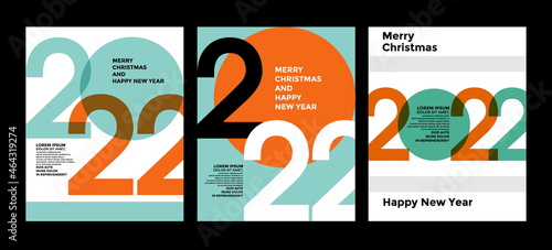 2022 Colorful set of Happy New Year posters. Abstract design with typography style. Vector logo 2022 for celebration and season decoration, backgrounds for branding, banner, cover, card and more.