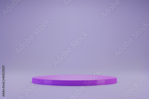 3D light violet round podium on pastel lilac background. Empty stage for product presentation. Realistic vector platform with free space. Minimalistic mockup design. Template of pedestal