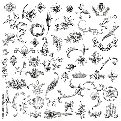 Hand drawn decorative ornament element set, vector illustration