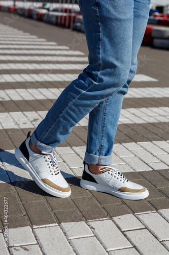 Men's comfortable shoes with natural material, men's sneakers in the style of kezhual for every day made with natural leather. High quality photo