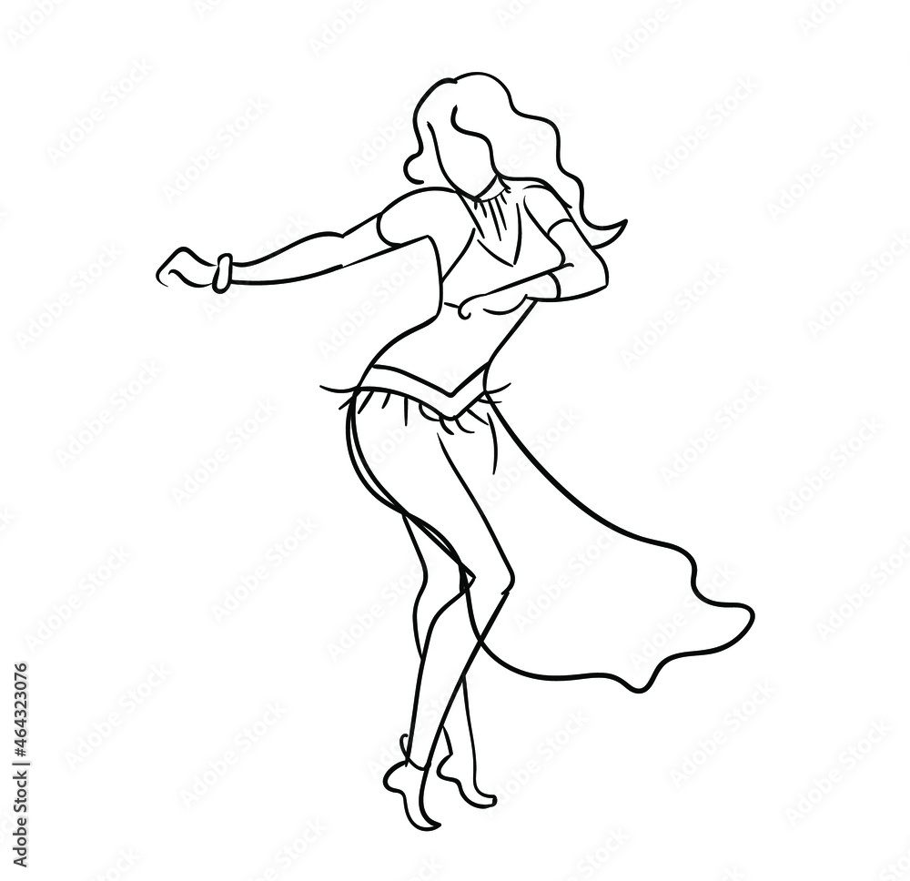Woman performing belly dancing line vector illustartion