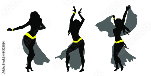 Set of woman performing belly dancing silhouette vector illustartion