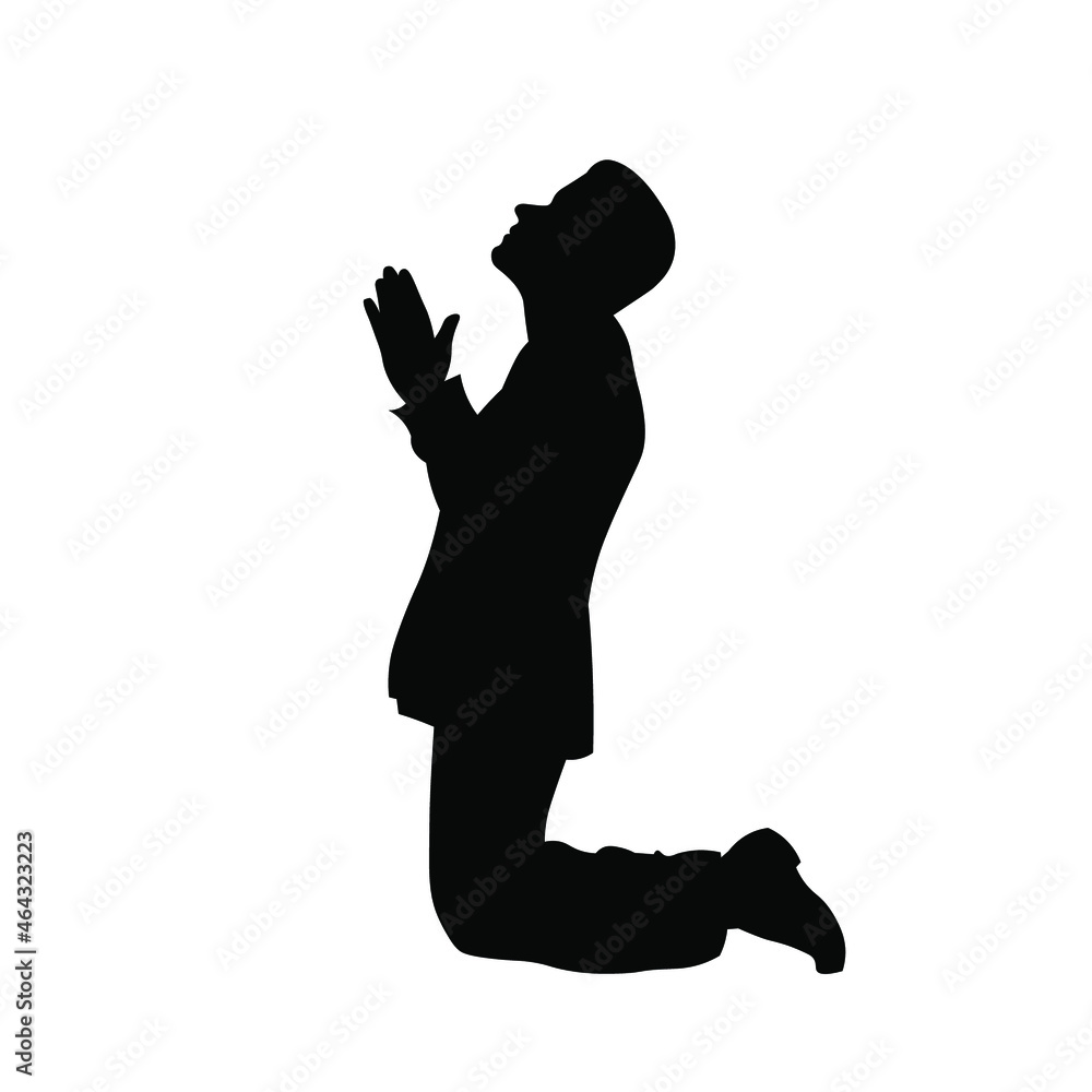 Man praying on knees silhouette vector illustration Stock Vector ...