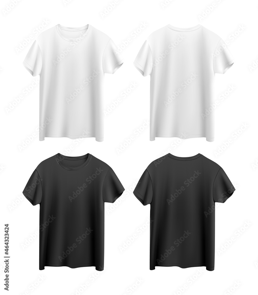 white and black t-shirts isolated on white background - obrazy, fototapety, plakaty 