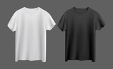 white and black t-shirt isolated on gray background front view