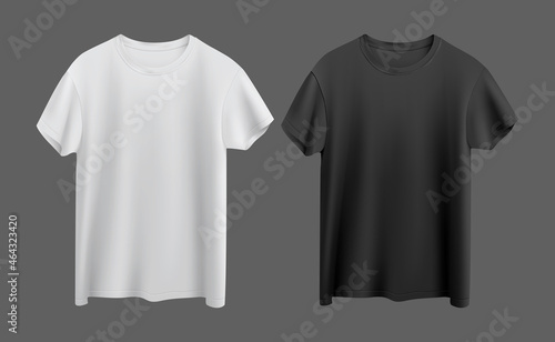 white and black t-shirt isolated on gray background front view photo