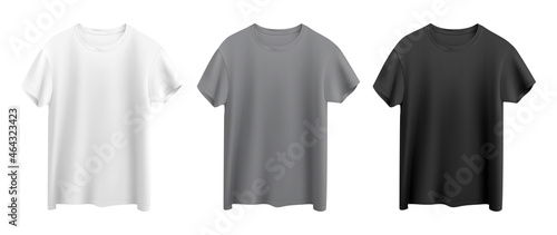 white, gray and black t-shirts isolated on white background