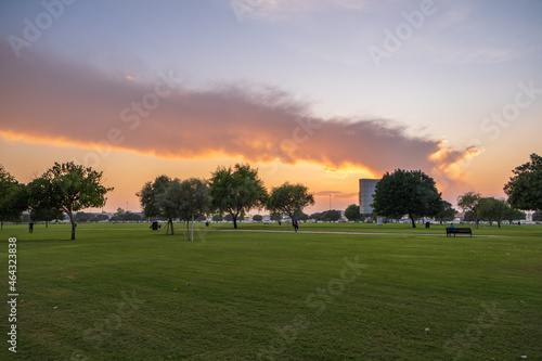 Aspire Park in Doha, Qatar during sunset