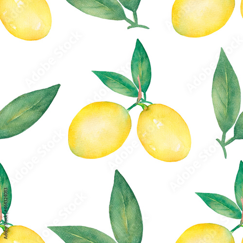 Watercolor hand drawn Lemon Paper, citrus fruit seamless pattern, Yellow Lemons endless print.