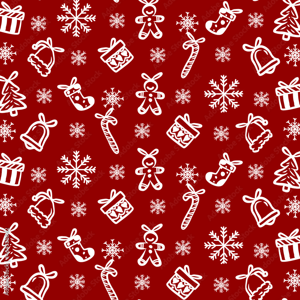 Red Christmas pattern hand drawn icon set Red Christmas pattern hand drawn icon set