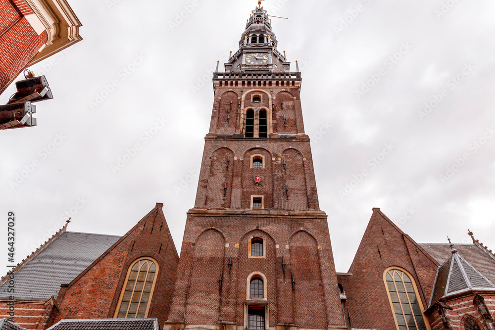 Exterior view of the Old Church in Amsterdam, the capital of the Netherlands