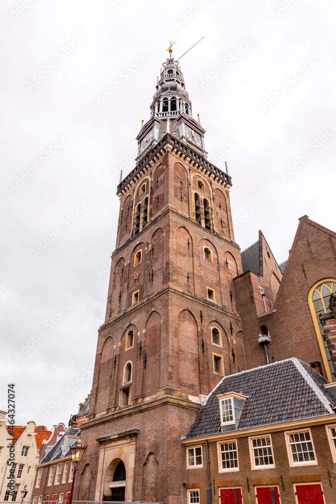 Exterior view of the Old Church in Amsterdam, the capital of the Netherlands