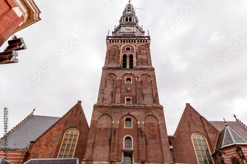 Exterior view of the Old Church in Amsterdam, the capital of the Netherlands