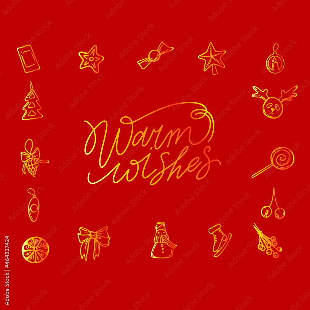 A set of New Year's decorations and elements for decoration. Vector Happy New Year lettering