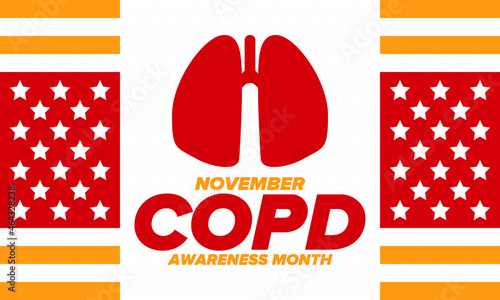 COPD Awareness Month in November. Chronic Obstructive Pulmonary Disease. Celebrated annual in United States. Medical health care and awareness design. Poster, card, banner and background. Vector