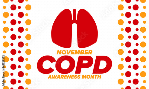 COPD Awareness Month in November. Chronic Obstructive Pulmonary Disease. Celebrated annual in United States. Medical health care and awareness design. Poster, card, banner and background. Vector