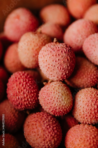 Close up of tropical lychee at the market
