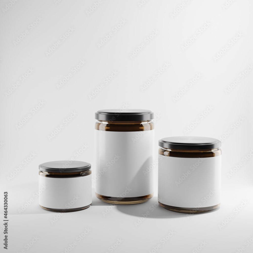 honey jar different shapes with white label a front view 3d render honey jar different shapes with white label a front view 3d render