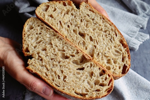 Homemade sourdough bread on the grey background