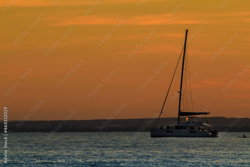Vessel on the bay of Santa Pola at sunset