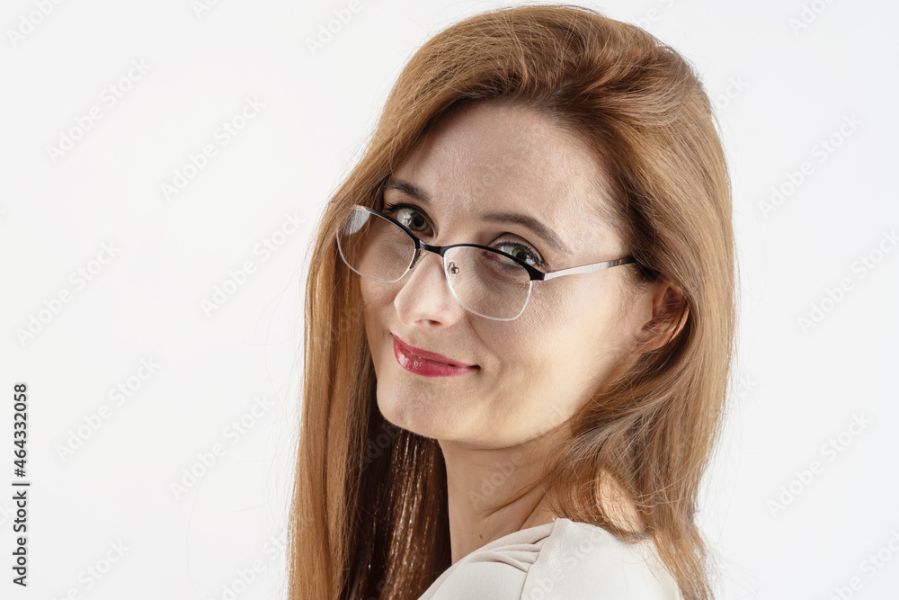 Portrait of a middle-aged woman wearing glasses Portrait of a middle-aged woman wearing glasses