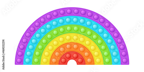 Popit bright rainbow a fashionable silicon fidget toys. Bubble sensory popit for kids fingers. Addictive antistress rainbow toy for fidget. Vector illustration isolated on a white background.