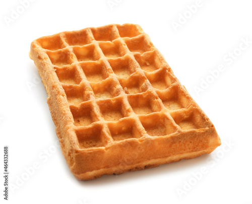 Tasty Belgian waffle on white background
