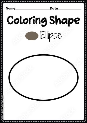 Ellipse coloring page for preschool, kindergarten & Montessori kids to practice visual art drawing and coloring activities to develop creativity, focus and motor skills.