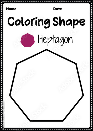 Heptagon coloring page for preschool, kindergarten & Montessori kids to practice visual art drawing and coloring activities to develop creativity, focus and motor skills.