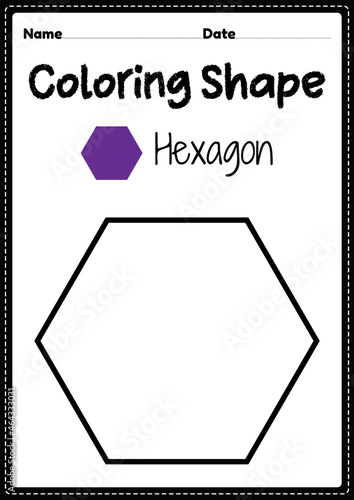 Hexagon coloring page for preschool, kindergarten & Montessori kids to practice visual art drawing and coloring activities to develop creativity, focus and motor skills.