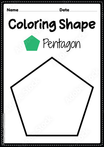 Pentagon coloring page for preschool, kindergarten & Montessori kids to practice visual art drawing and coloring activities to develop creativity, focus and motor skills.