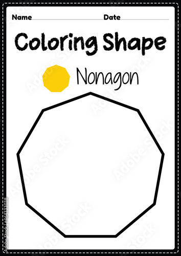 Nonagon coloring page for preschool, kindergarten & Montessori kids to practice visual art drawing and coloring activities to develop creativity, focus and motor skills.