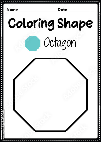 Octagon coloring page for preschool, kindergarten & Montessori kids to practice visual art drawing and coloring activities to develop creativity, focus and motor skills.
