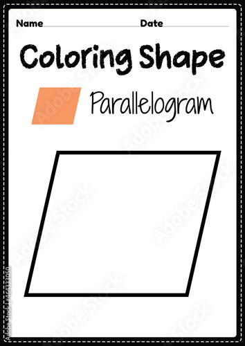 Parallelogram coloring page for preschool, kindergarten & Montessori kids to practice visual art drawing and coloring activities to develop creativity, focus and motor skills.